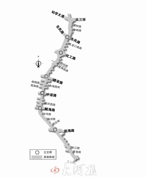 截至目前，僅剩西三環跨長江路、丹青路高架橋金水河處一座箱梁尚未澆筑。