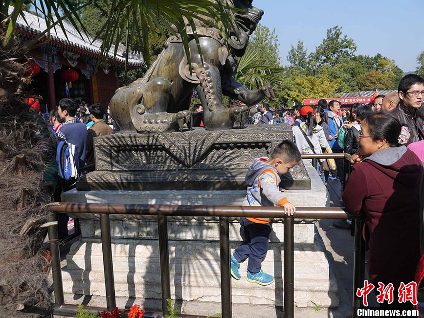 10月26日上午10點多，北京香山路賞紅客摩肩接踵