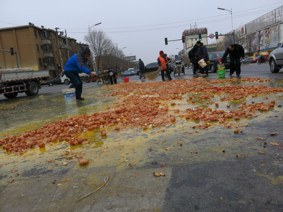 萬枚雞蛋撒馬路 路人幫撿未哄搶