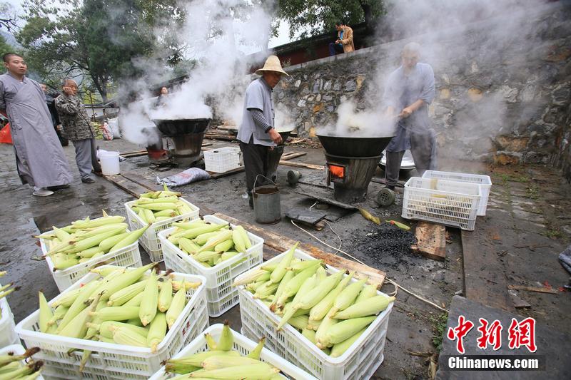 少林禪耕農場迎來秋收 免費煮玉米送游客