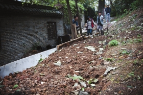 27日，天心區青山祠福王墓附近，小山坡被人開墾成梯田種菜。　　圖/實習生蔣麗梅