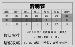 　　只要4月1日至3日請假,就能享受8天假期