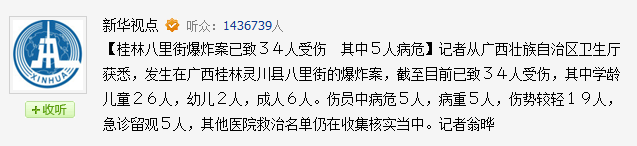 桂林八里街爆炸案已致34人受傷 其中5人病危