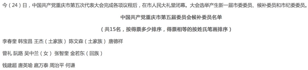 重慶堅決肅清孫政才影響 一次性遞補11名市委委員