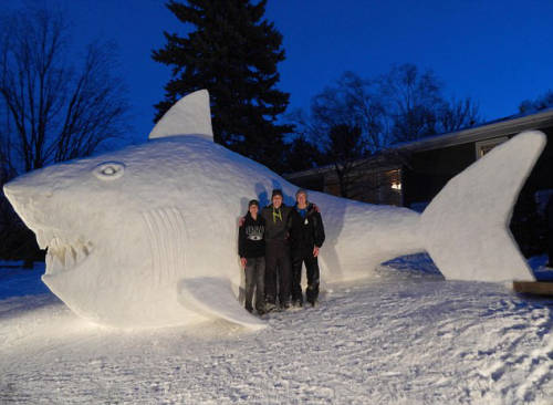 美三兄弟花300小時(shí)建巨龜雪人