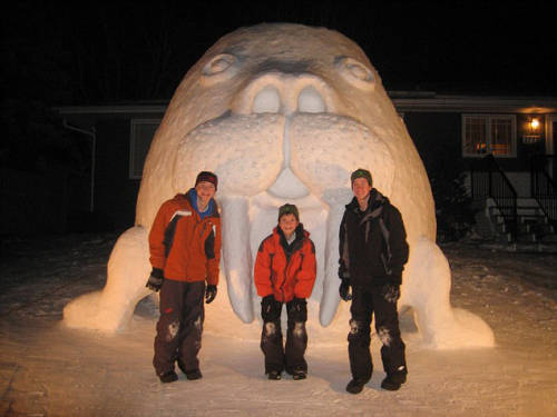 美三兄弟花300小時(shí)建巨龜雪人