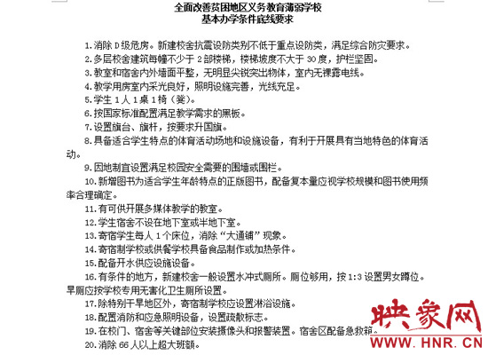 全面改善貧困地區義務教育薄弱學?；巨k學條件底線要求