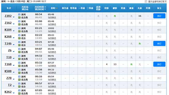 截止2014年12月21日下午3點(diǎn)整，鄭州發(fā)往北京“除夕”當(dāng)天的火車票僅有少量余票。