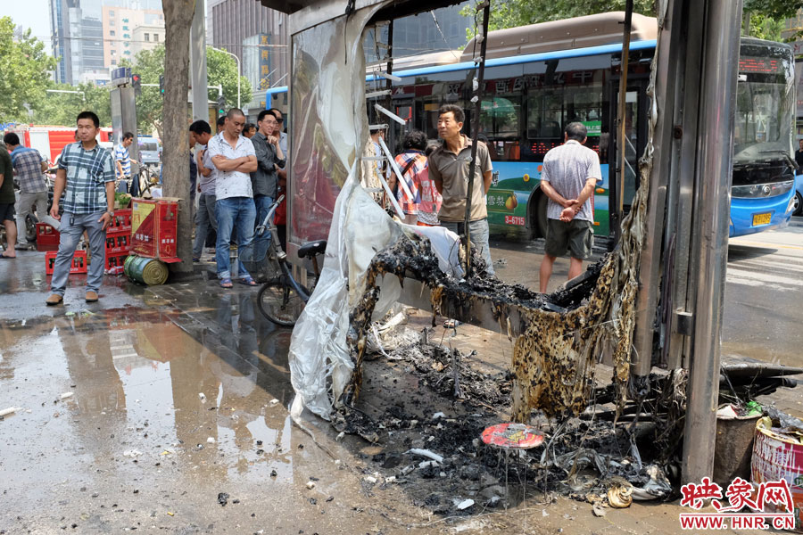 黃河路與經二路口一處公交站牌不幸遭殃。