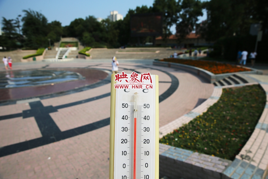 7月8日下午，紫荊山公園氣溫為39度（溫度計(jì)懸空測(cè)量），相比人防納涼處高14度。