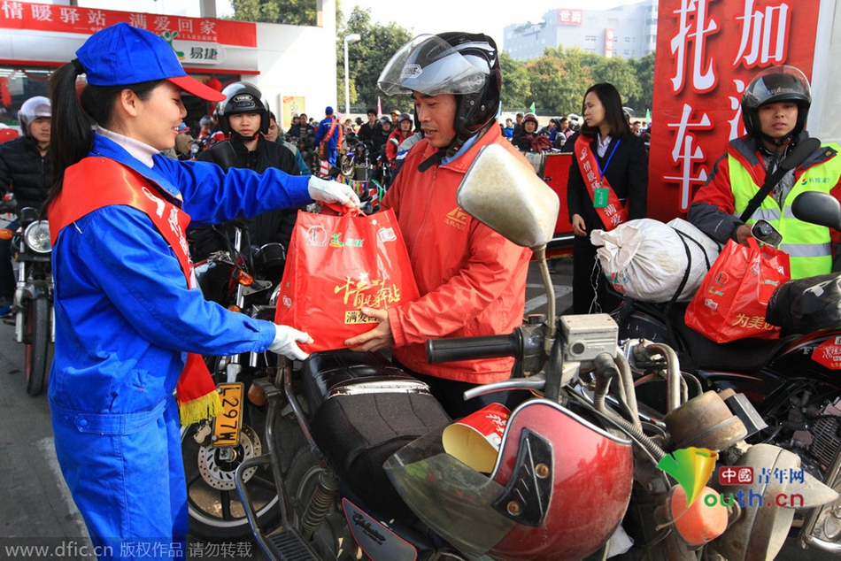 今年廣東、廣西兩省共193座中石化油站將為返鄉車主提供“6+X”免費服務，并將為1萬名“返鄉摩騎”免